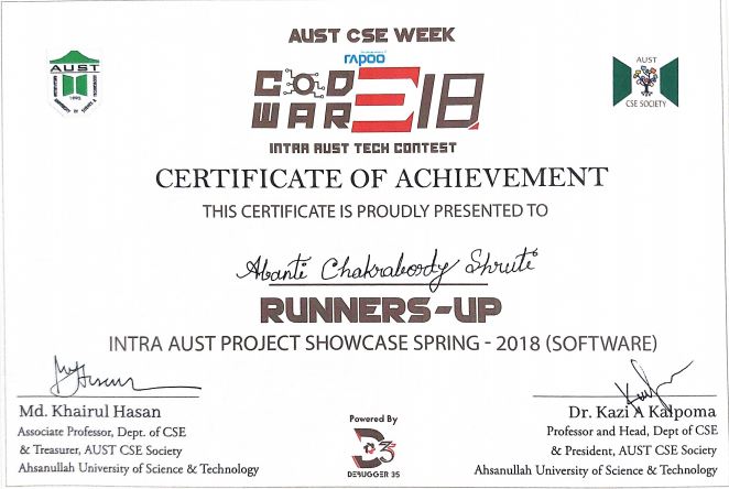 Intra AUST Project Showcase certificate