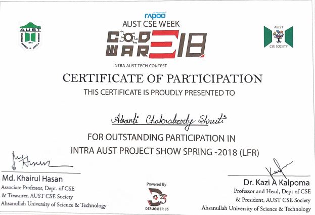 Intra AUST Project Showcase LFR certificate