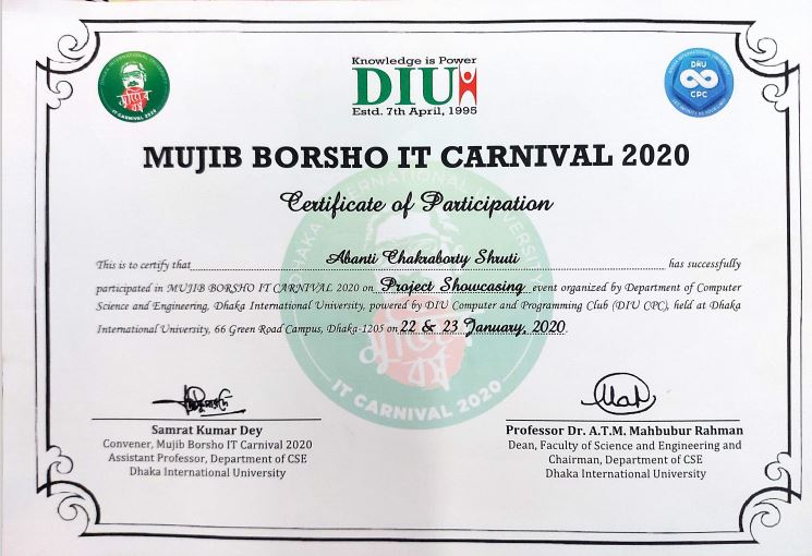 Mujib Borsho IT Carnival certificate