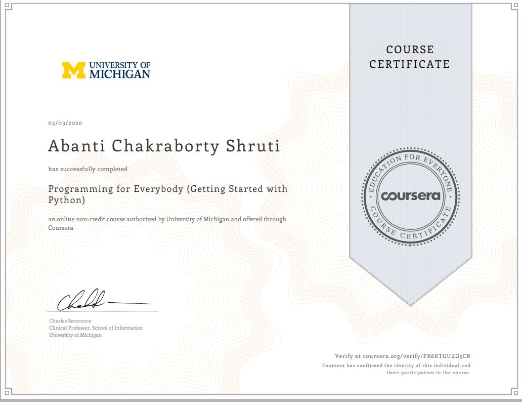Python for Everyone certificate