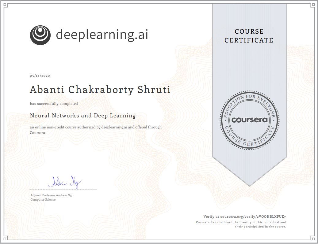 Deep Learning certificate